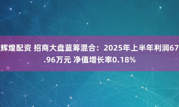 辉煌配资 招商大盘蓝筹混合:2025年上半年利润67.96万元 净值增长率0.18%