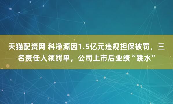 天猫配资网 科净源因1.5亿元违规担保被罚,三名责任人领罚单,公司上市后业绩“跳水”